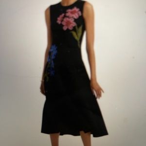 Oscar De La Renta Floral Cross-stitch Pointelle Midi Dress